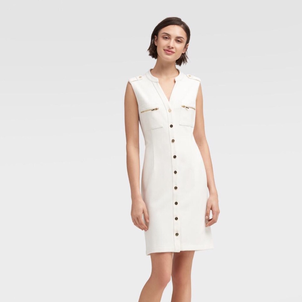 DNKY Button Down Sleeveless Sheath Dress